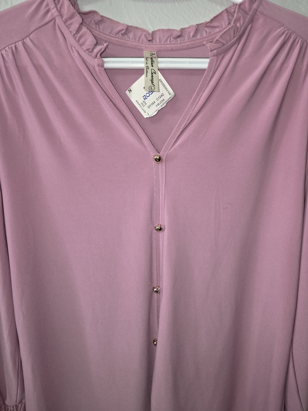 PerSeption Concept Dusty Rose Button-Front Ruffle Collar Blouse - Picture 2 of 6